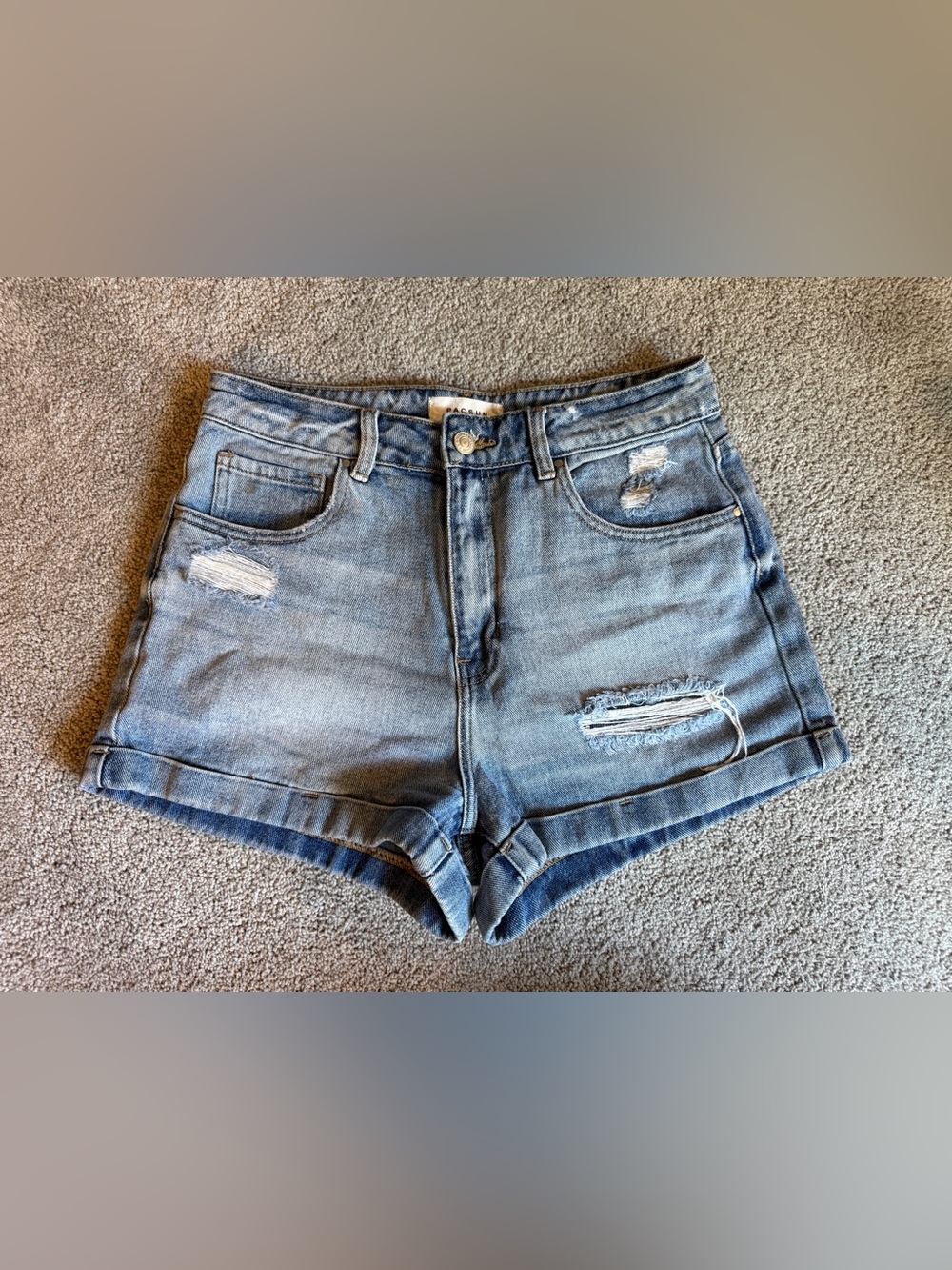 PacSun Light Blue Distressed High-Rise Denim Shorts